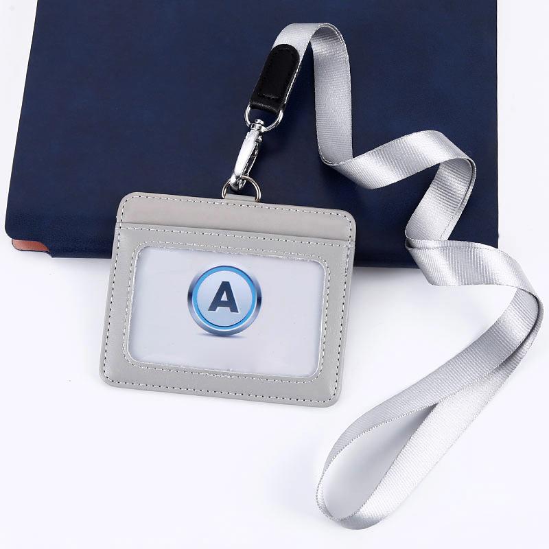 Fashion Genuine Leather ID Holder Business Staff Job Number Card Holders with Lanyard Bus Card Cover Student Worker Employee Card Case