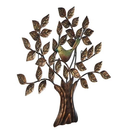 Bird Sitting On Tree Wrought Iron Metal Handmade Colorful Design Wall Hanging 76cm