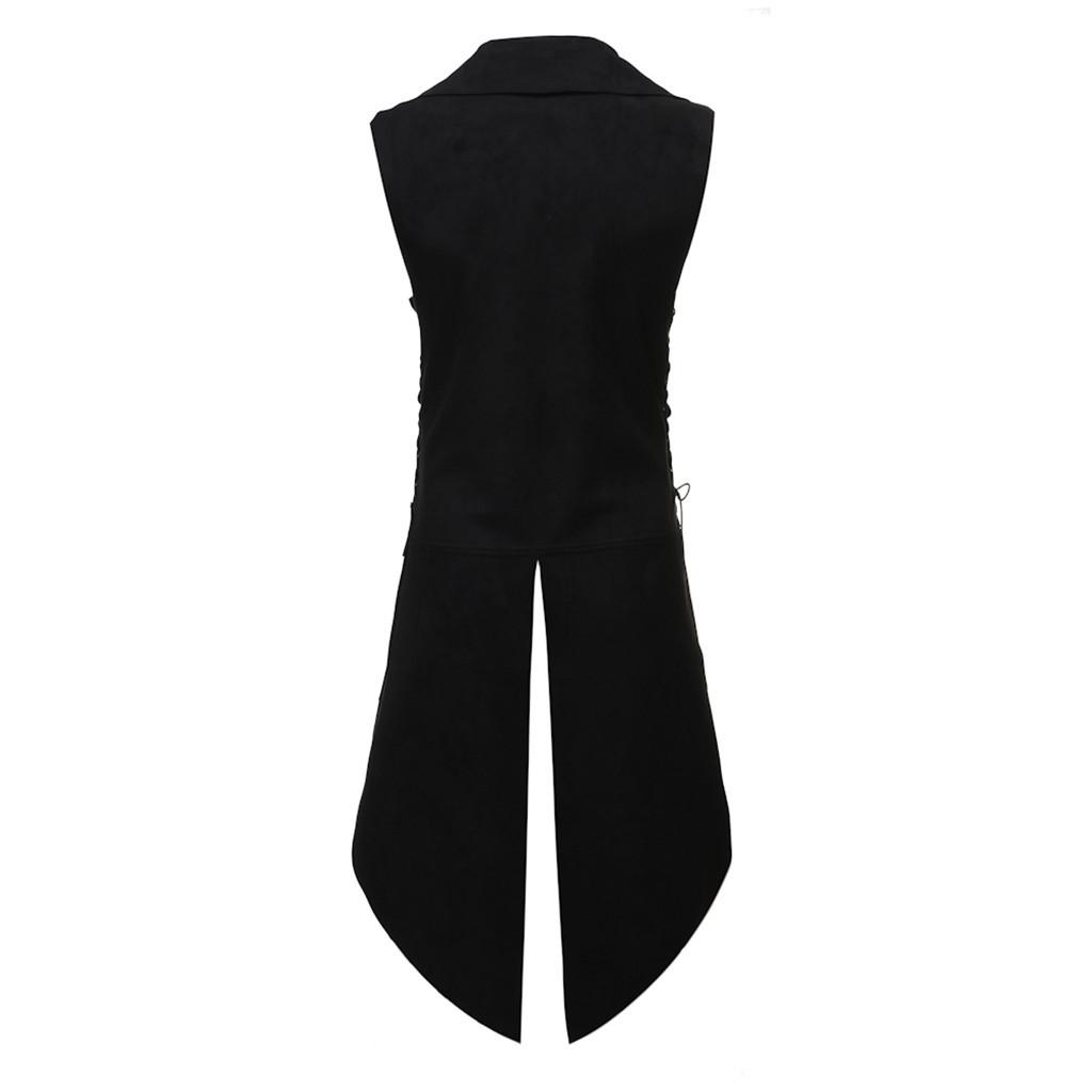 Men's Casual Middle Ages Long Vintage Sleeveless Leather Button Style Tuxedo