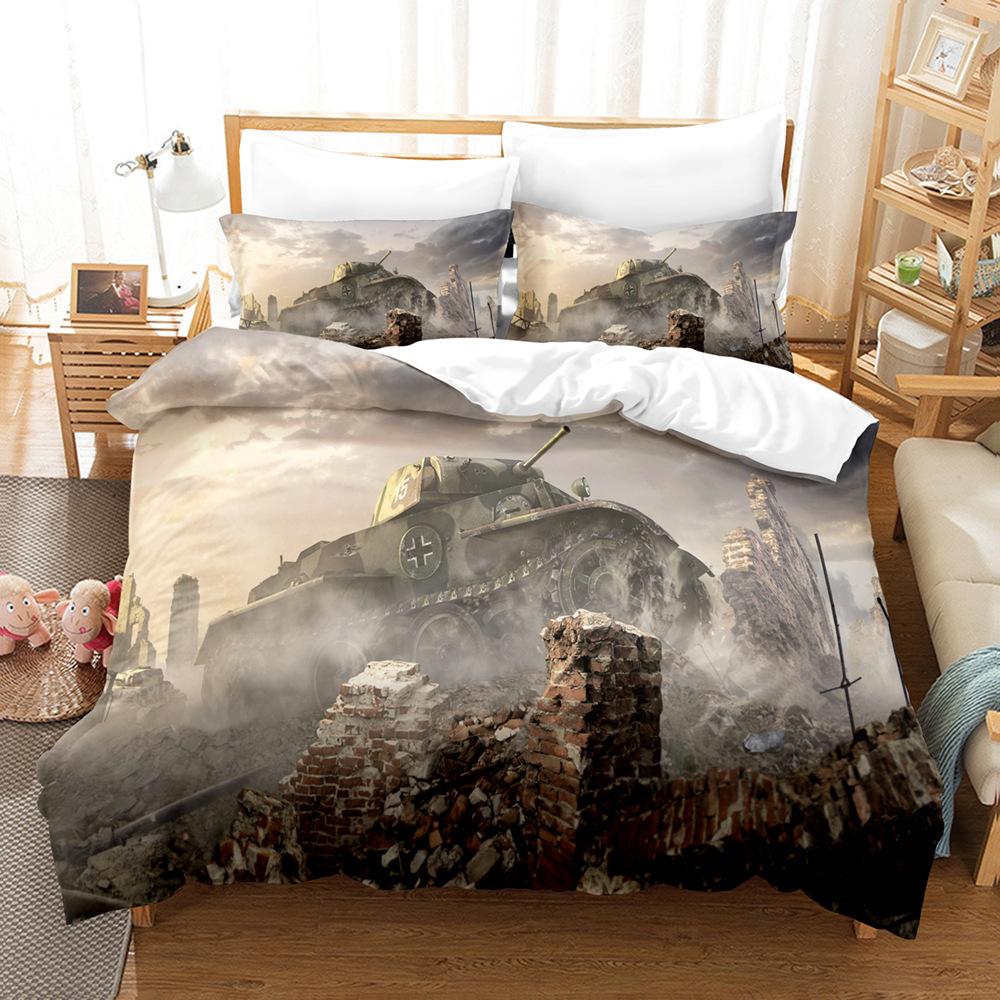 Комплект пододеяльника Tank, Пододеяльник с тематикой игровой военной сцены для подростков и взрослых, Военный геймерский декор для спальни, Постельный комплект