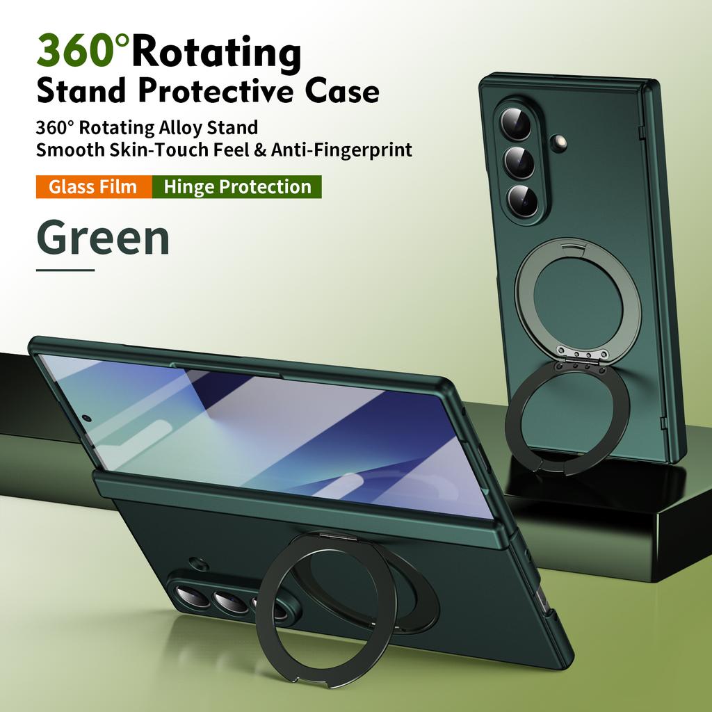 Ультратонкая магнитная крышка для Samsung Galaxy Z Fold 7/6/5 Многофункциональная вращающаяся на 360° подставка со стеклянным защитным экраном