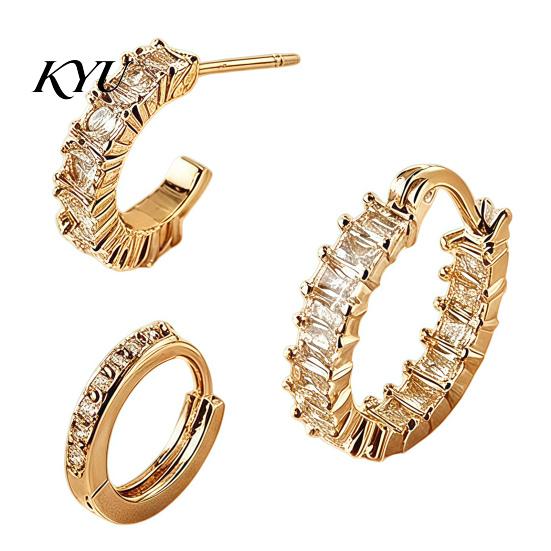 Dainty Stackable Earring Set 3Pcs Elegant Zirconia Full Stud Earrings Set, Classic Metal Hoop Circle Earring, Hypoallergenic Copper Jewelry