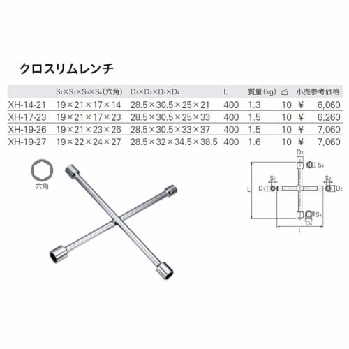 Kyoto Machinery Tools (KTC) Cross Rim Wrench XH-17-23