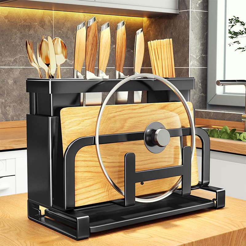 OUXEE Cutting Board Knife Pot Lid Chopstick Holder Multifunctional Kitchen Storage Rack with Draining x 16 x 24 White Stand, Holder, Stand, - Tray,