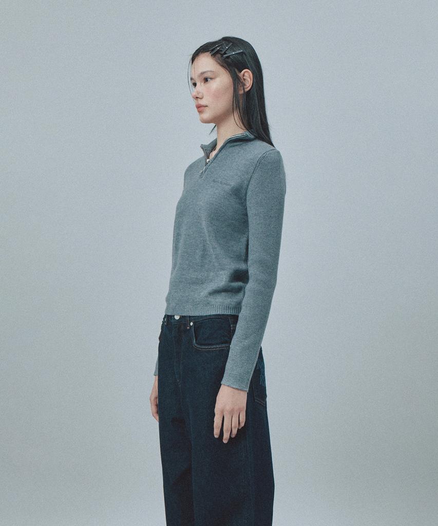 REST&RECREATION Slim Fit Half Zip-Up Knit - Gray