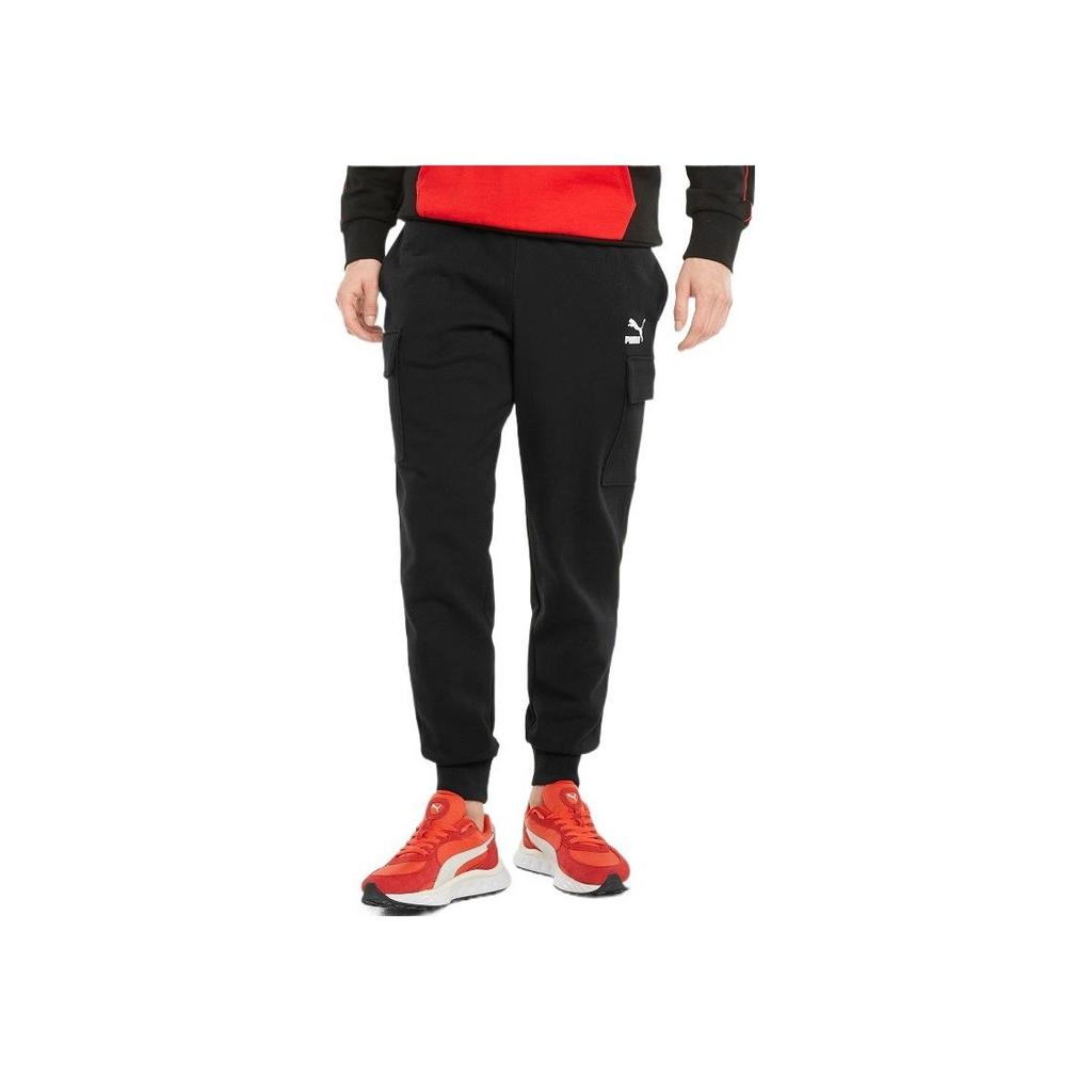 Puma Solid Color Logo Print Joggers With Elastic Cuffs Men Bottoms Black 534155-01