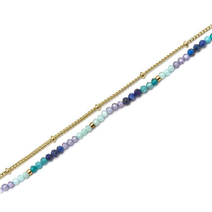 Bracelet - Aiel - Cristal bleu foncé - finition or jaune 18K - 15 cm + 3 cm d'extension - Mousqueton