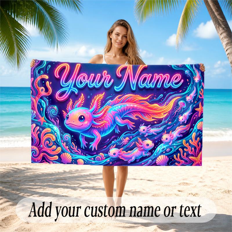 Underwater Fish Theme Quick Dry Beach Towel Custom Name Text Print Large Sand Resistant Towel Beach Vacation