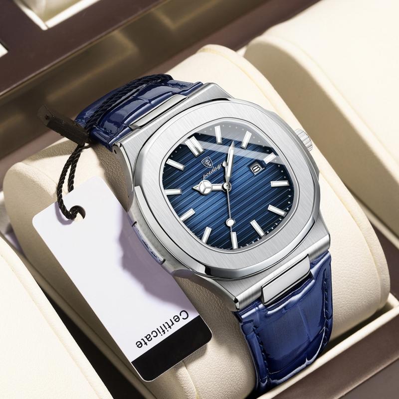 Новинка 2023 года, модные мужские кварцевые часы с простым циферблатом, светящимся водонепроницаемым календарем, кожаные спортивные мужские властные кварцевые часы