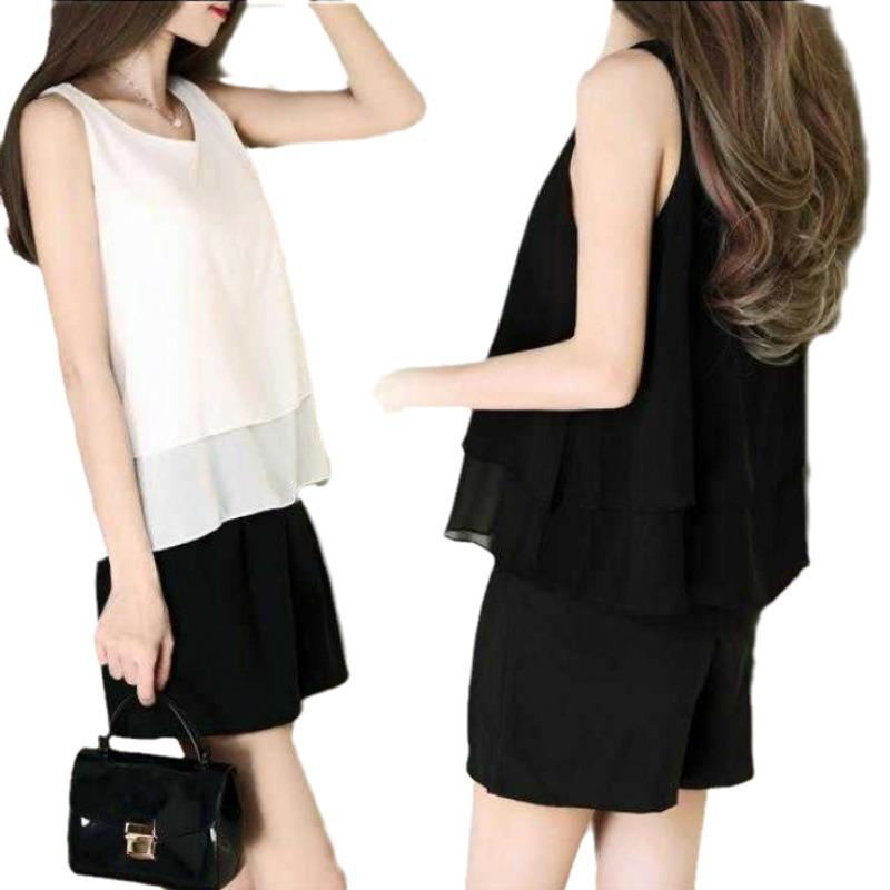 Женский шифоновый топ-майка большого размера - Свободный, Без рукавов, Блузка, закрывающая живот