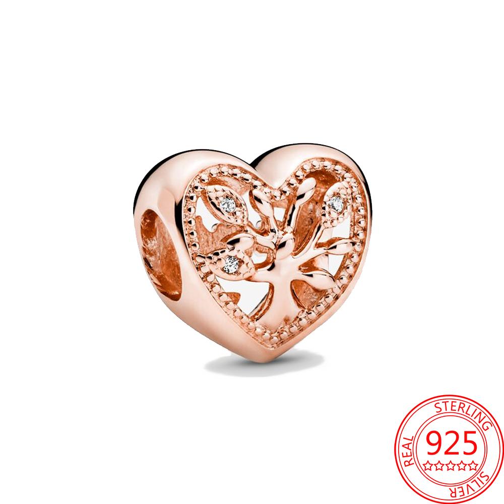 Classic 925 Silver Rose Gold Heart&Ball&Lucky Bead Charm Fit Bracelet DIY Jewelry