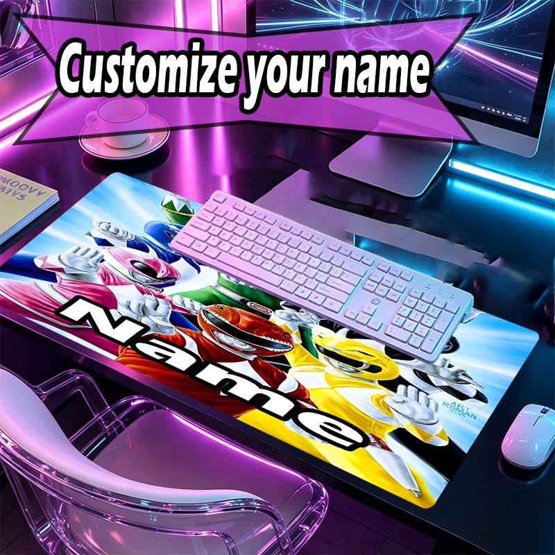 Custom Name Personalized Mighty Morphin Power Rangers Pattern Mousepad, Laptop PC Desk Mat, Decorative Desk Mat for Home Keyboard Pad Gift