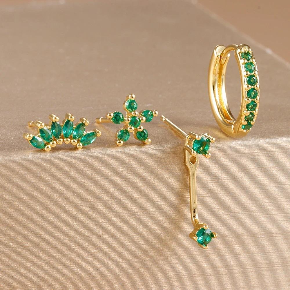Cross-Border Hot Selling Real Electroplated Zircon Earrings Chic Exquisite Compact Temperamental Design for Women