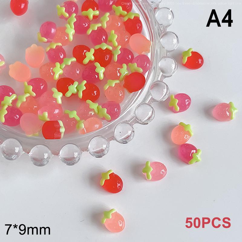 50 шт. креативные Kawaii желейные подвески для ногтей с клубникой и вишней, прозрачные разноцветные украшения из смолы для ногтей с клубникой, сделай сам