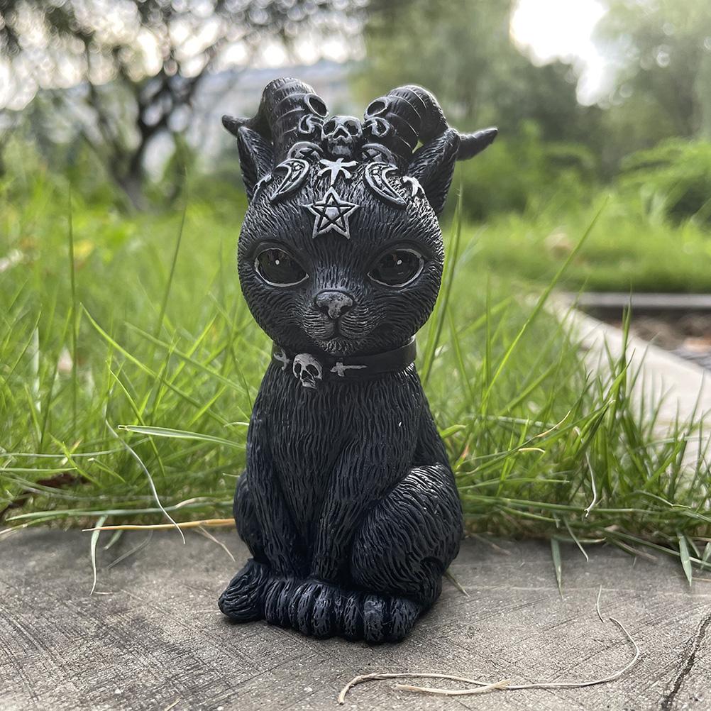 Магический Кот Хэллоуина Фигурка из Смолы Рогатый Кот Статуэтка Декор для Рабочего Стола Подарок