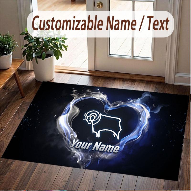 Custom Rug Derby County Pattern Print Name Text Soft Non‑Slip Floor Carpet for Home Indoor Decoration