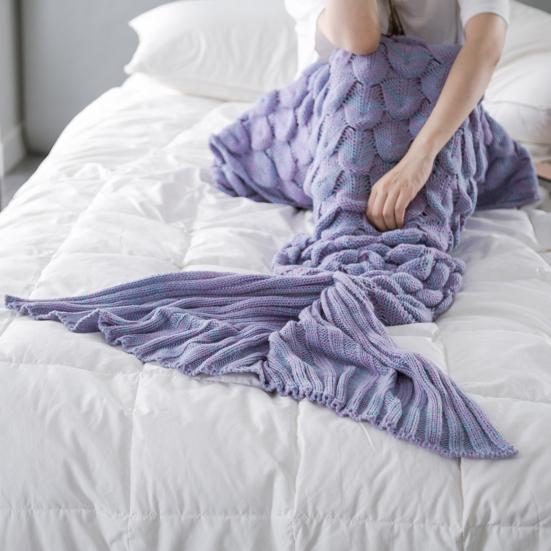 Одеяло с хвостом русалки, вязаное, с текстурой чешуи, эластичное, плотное, сохраняющее тепло, спальный мешок