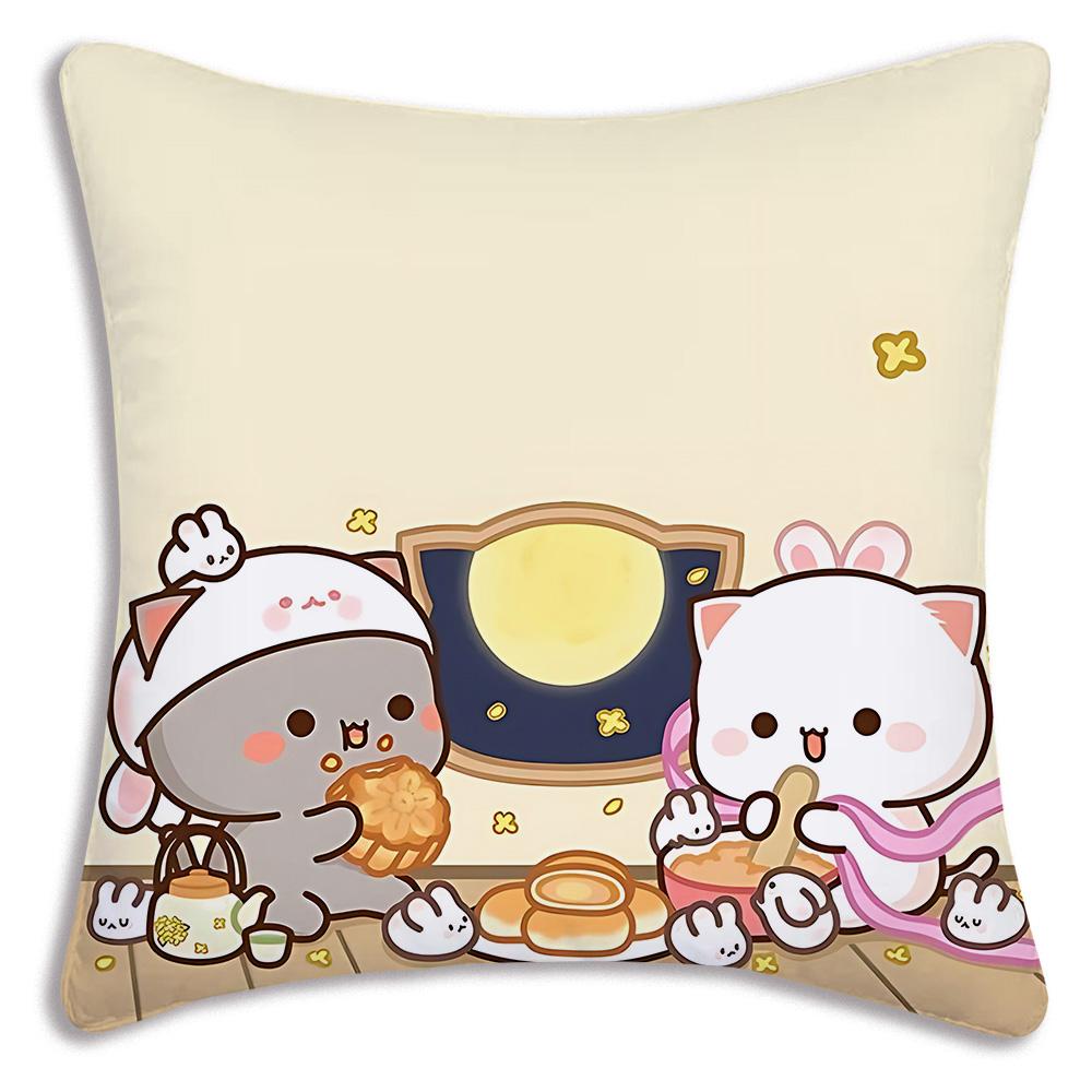 Kawaii Cute Peach Mochi Cat Pillow Covers Cartoon Sofa Decorative Home Double-Sided Printing Short Plush Cute Cushion Cover