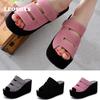 Summers New Sandals and Slippers Ladies Casual Flip Flops Wedge Sandals Thick Bottom Wedge Heel Solid Color Slippers