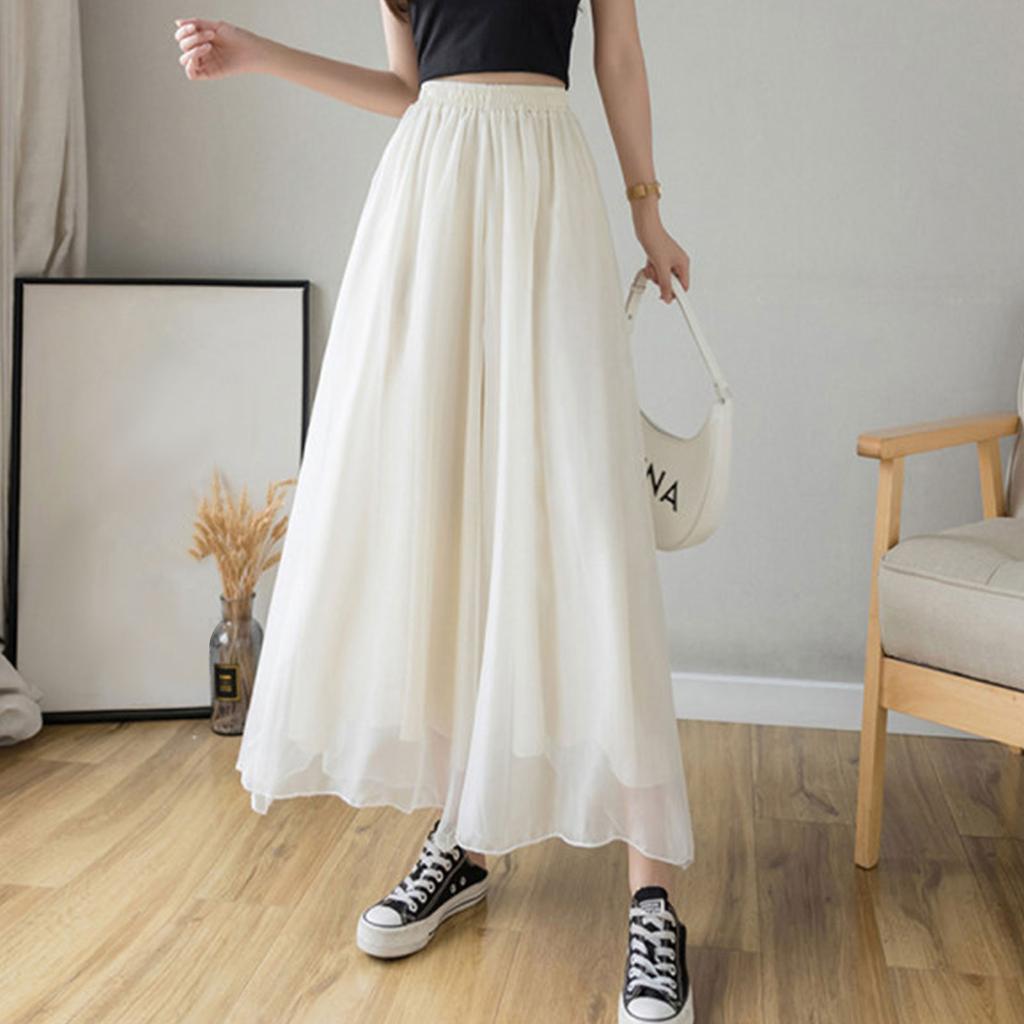 Женские шифоновые широкие брюки, темпераментные широкие брюки-юбка на шелковистой шифоновой подкладке