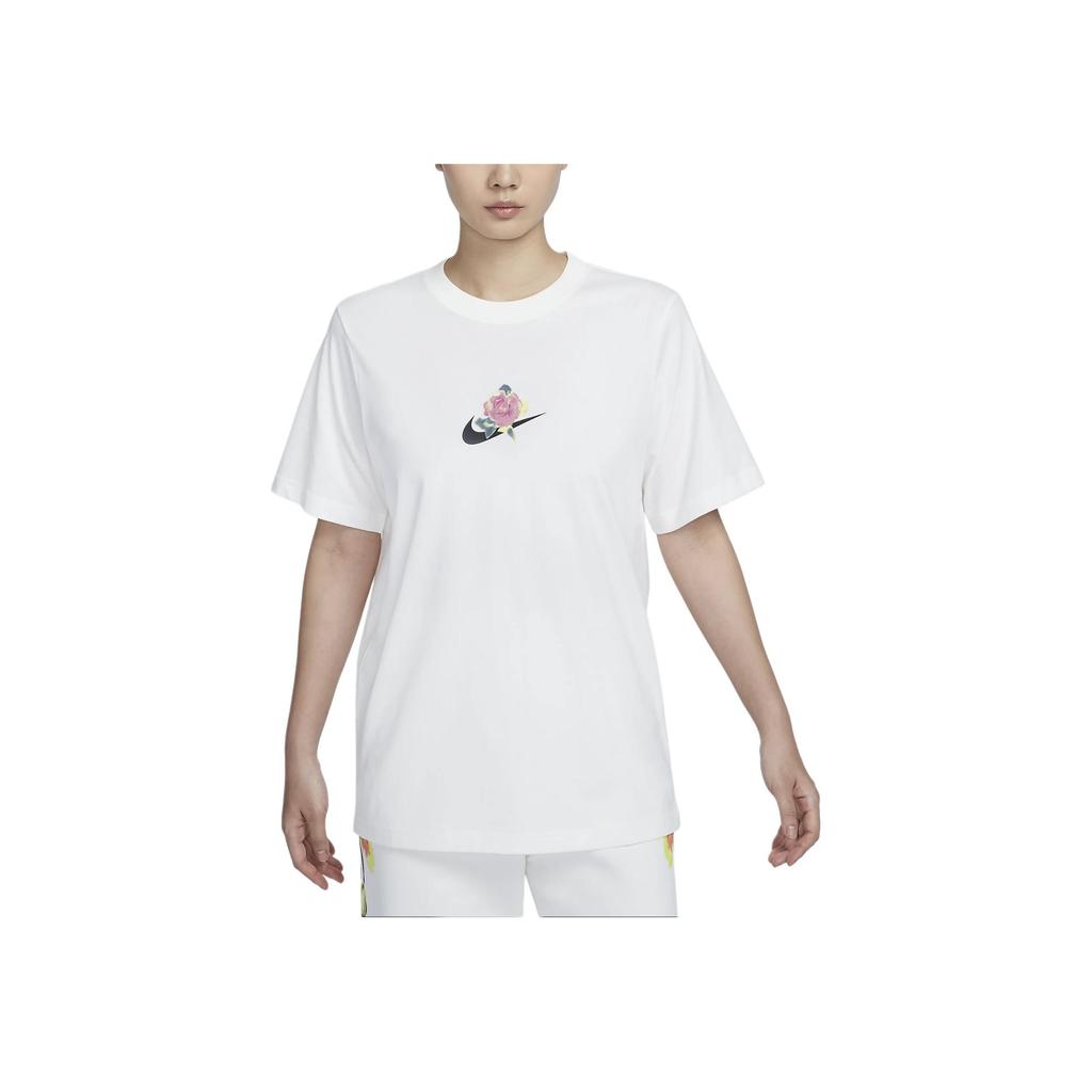 Nike Спортивная одежда Artist Collection Цветочный логотип Графический круглый вырез Футболка Женские футболки Белый HF4684-133