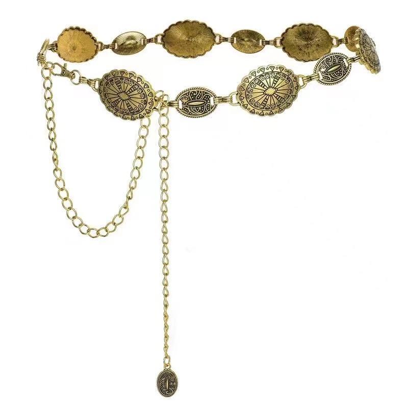 1 Piece Set of Waist Chain Accessories for Women's Retro Bohemian Ethnic Style High-end Silver Metal Chain Belt with Skirt Belt