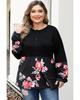 Azura Exchange Black Plus Size Floral Printed Splicing Half Button Top