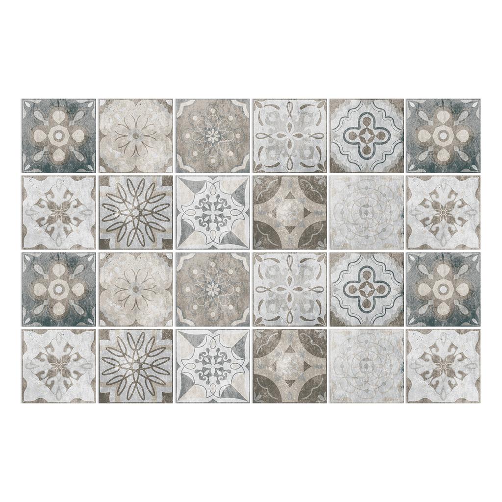 15Cm Art Tile Wall Sticker Self-Adhesive Creative Mandala Style Tile Sticker Glue-Free Waterproof 24 Pieces