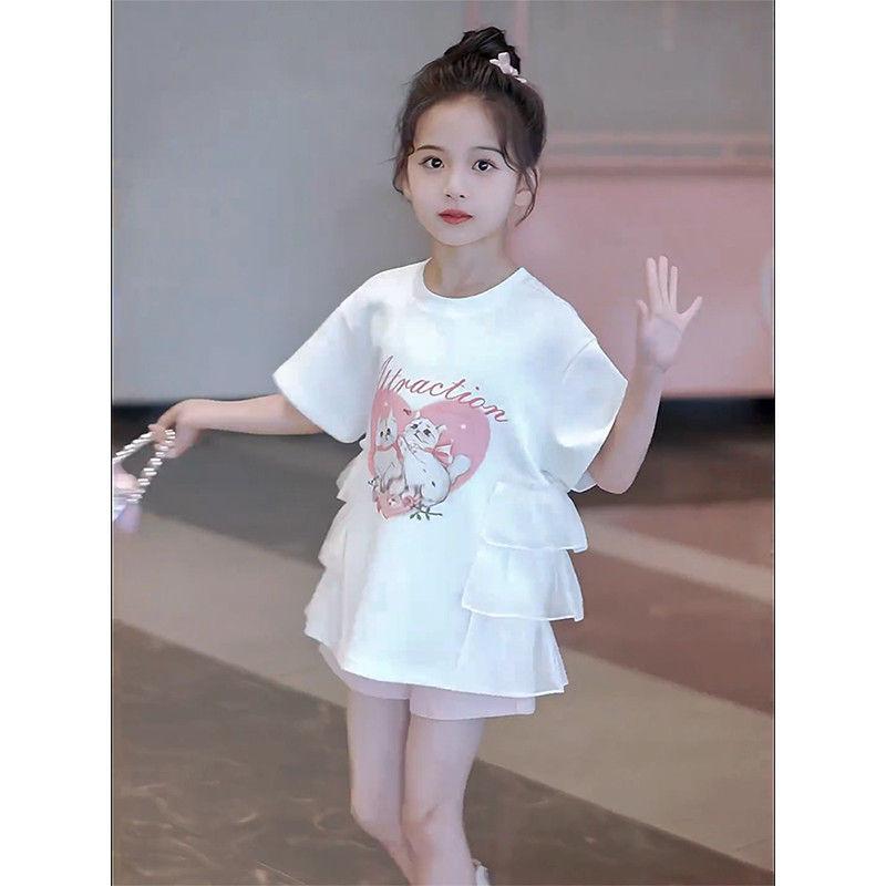 Girls Summer Short Sleeve T Shirt Dress Cute Princess Cartoon Dress for Big Kids