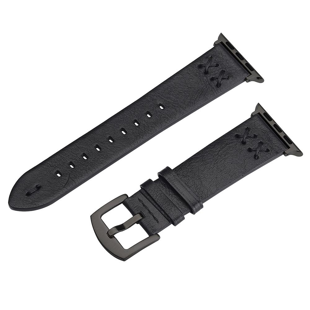Watch Strap for Apple Watch Series 10 9 8 7 SE 6 5 4 3 2 1 42mm 41mm 40mm 38mm Hand Stitched Lines Genuine Cow Leather Band
