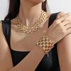 Adjustable Metal Plaid Bracelet Chain Exaggerated  Necklace Multilayer Jewelry Set  Wedding