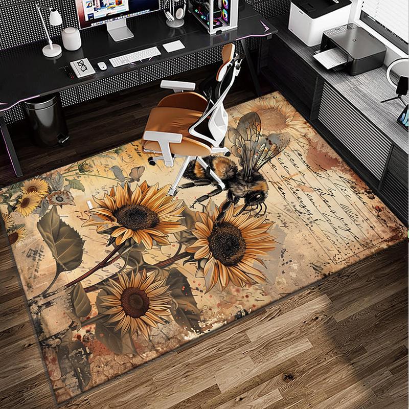 Bumblebee And Sunflower Office Rug Chair Mat, Entryway Carpet, Suitable for Front Door, Bedroom, Living Room, Desk, Holiday Gift