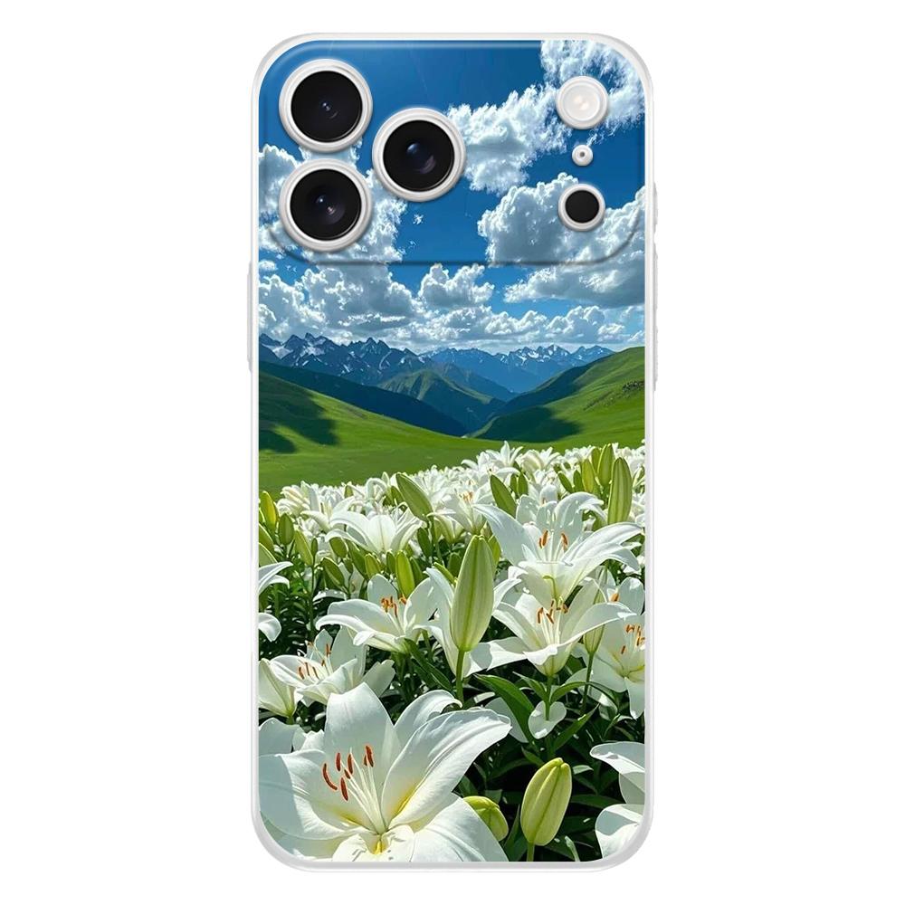 Мягкий чехол для телефона для iPhone 17 Air 16E 16 11 15 14 Pro MAX 12 13 7 8 Plus SE Пасхальный чехол Защита Реалистичный принт цветка лилии