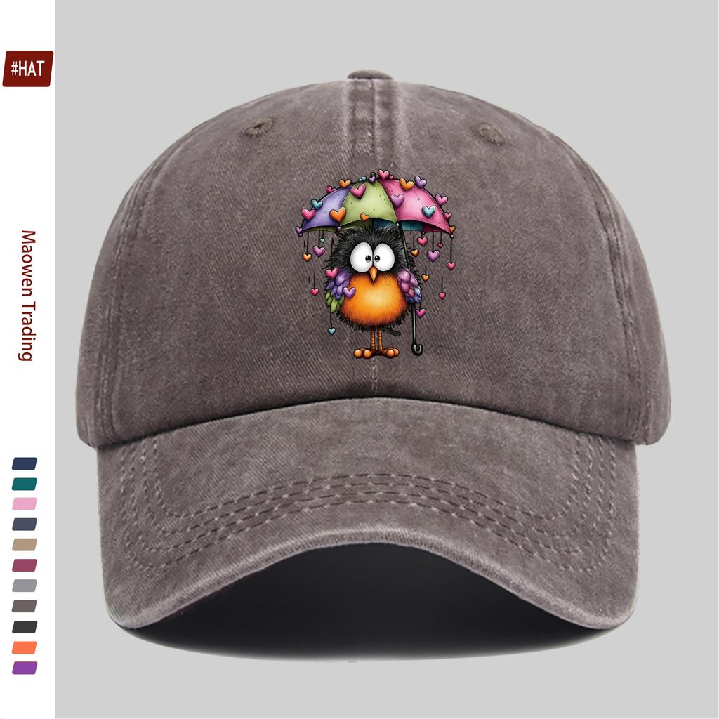 pc Vintage Cute Bird And Heart Umbrella Print Baseball Cap Home Leisure Decor Hat Multicolor Heart Print Papa Cap Adjustable