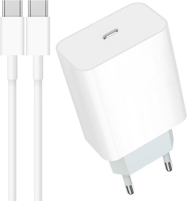 Chargeur USB C - SQUARE DIFFUSION - 30W - Charge rapide - Câble 2M - Compatible iPhone/Samsung