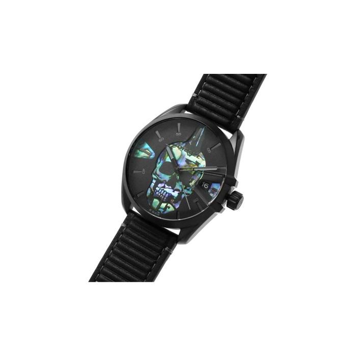 Diesel Кварцевые часы с кожаным ремешком 44 мм Черный циферблат Часы с черепом Мужские часы Синий DZ1973