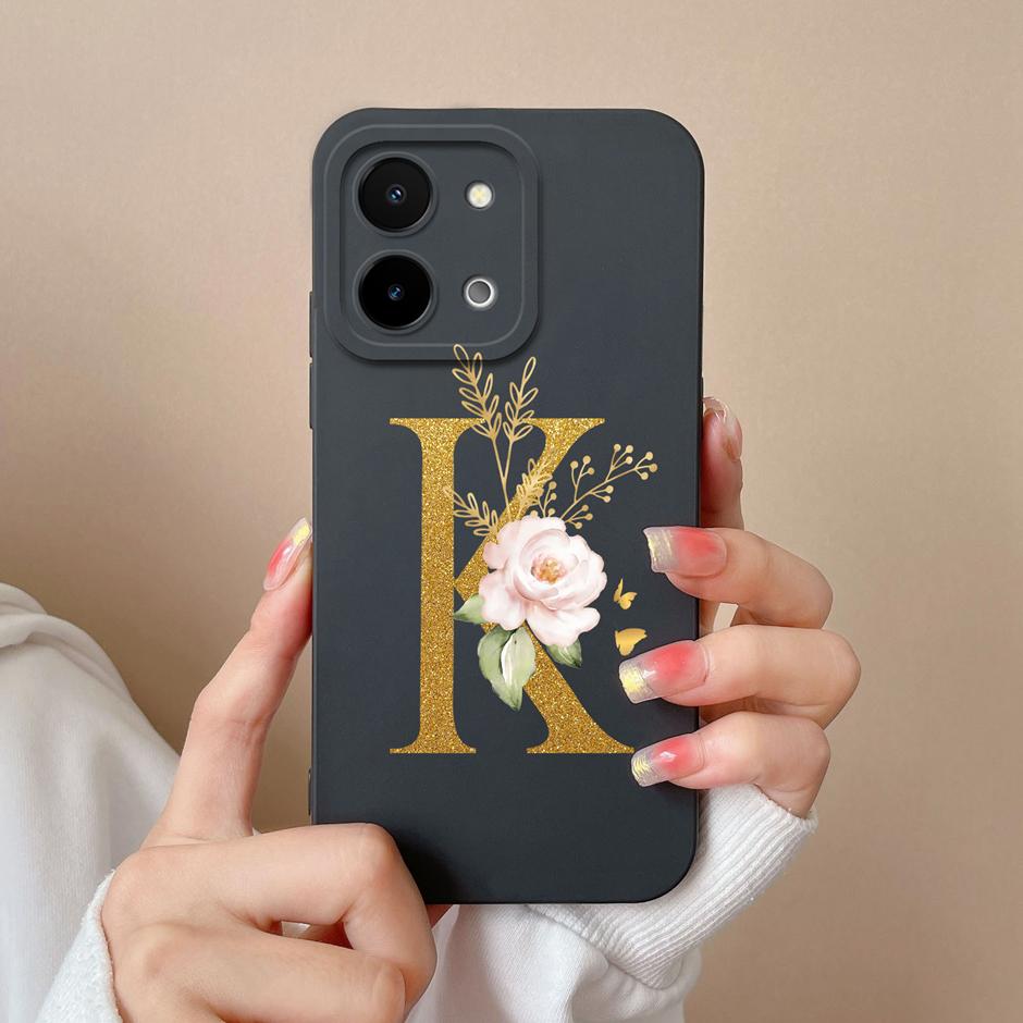 Чехол для Vivo Y28 4G 5G Цветочный рисунок 26 Букв Жидкий силикон ТПУ Задняя крышка для VivoY28 4G 5G Продвинутое ощущение Чехол для пары Оболочка