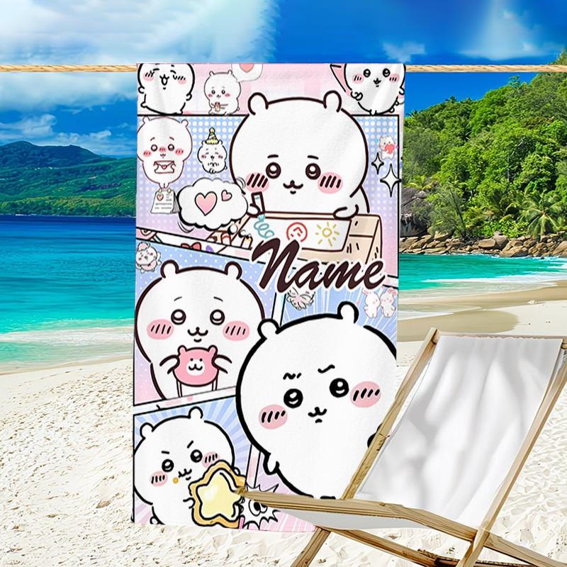 1pc Chiikawa Beach Towel with Custom Name, Beach/Swimming/Bath/Picnic/Camping Towel, Suitable for Seaside Beaches