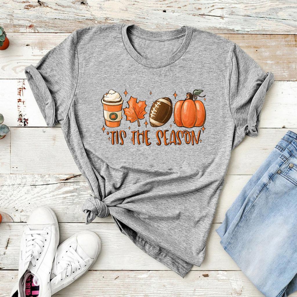 Tis The Season Fall Coffee T-Shirt Coffee Lovers Tshirt Pumpkin Latte Drink Shirts Unisex Thanksgiving Tee Halloween Tops