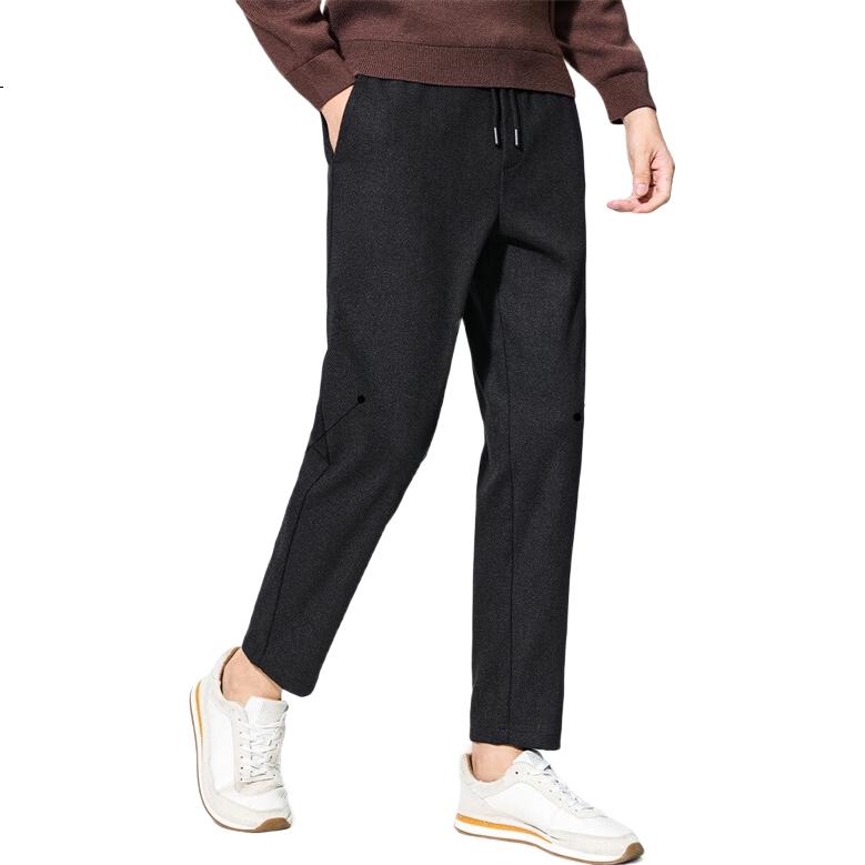 Dancing with Wolves [Thin Fleece Lining] Warm Commuter Sports Cropped Pants Elastic Waist Casual Pants Men 001 Black L