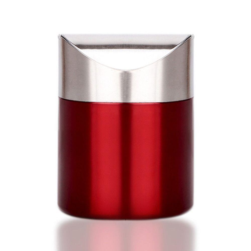 Dust-proof Mini Flip Trash Can Stainless Steel Creative Storage Bin Desktop Trash Can Makeup Brush
