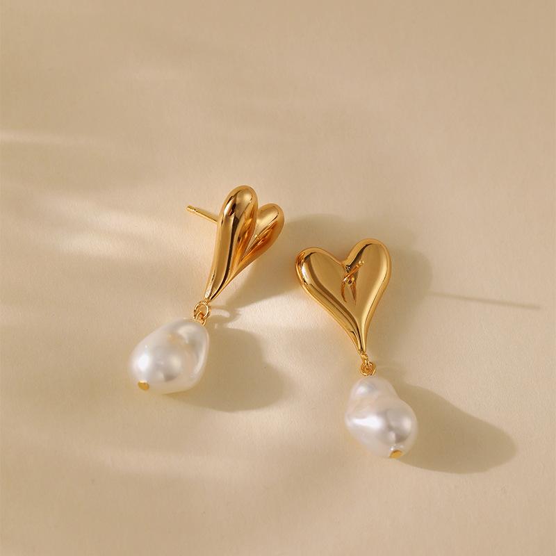 Elegant Romantic Heart Shaped Pearl Inlaid Earrings Fashion Jewelry For Women