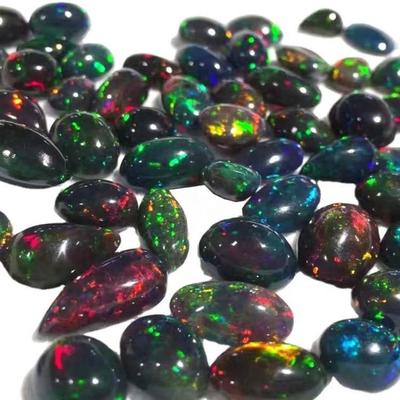Лот кабошонов натурального эфиопского черного опала смешанной формы многоцветный многоцветный кабошон опалов