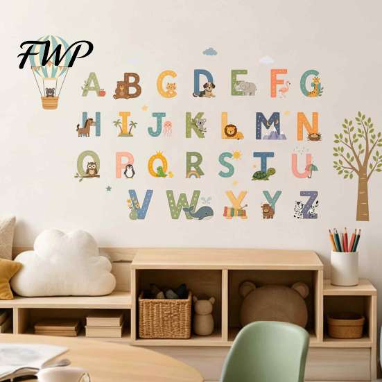Removable Classroom Wall Art 3Pcs Animal Alphabet Stickers, 26 Letters A-Z Educational Decals, Peel Playroom Decals and Stick Stickers for Kids