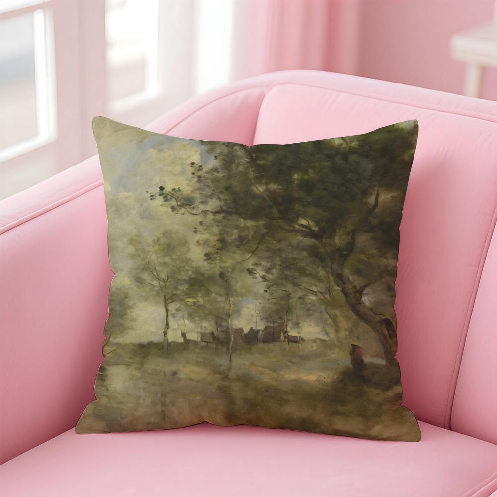 JJeanBaptisteCamille Corot Cushion Cover Pillow Case Ultra Soft Skin Friendly Fabric Cloud Like Comfort Concealed Zipper
