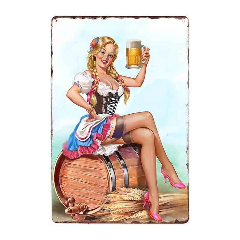 Pin Up девушки пиво металлические знаки винтажная доска сексуальная леди паб-бар настенный постер живопись домашний декор 20x30 см
