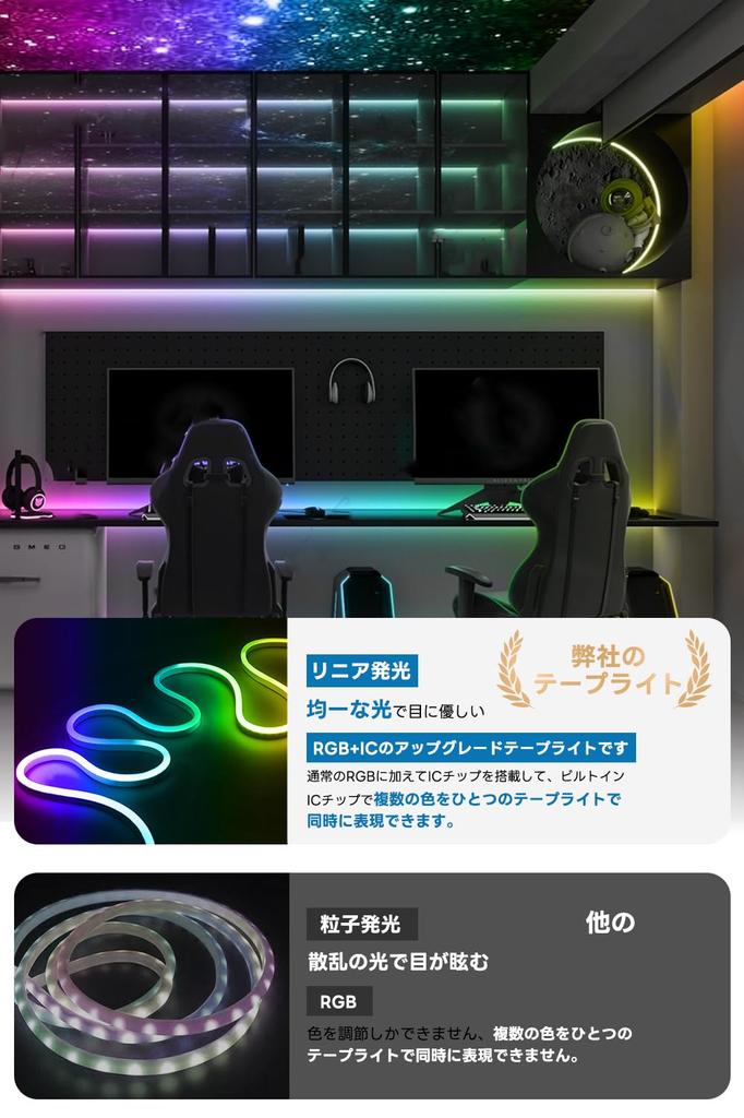 SPAHER LED Strip Light, RGBIC Tube Light, Dimmable, Color Adjustable, App Control, Voice Sync, Waterproof, Linear Lighting, Neon Light, Bendable,