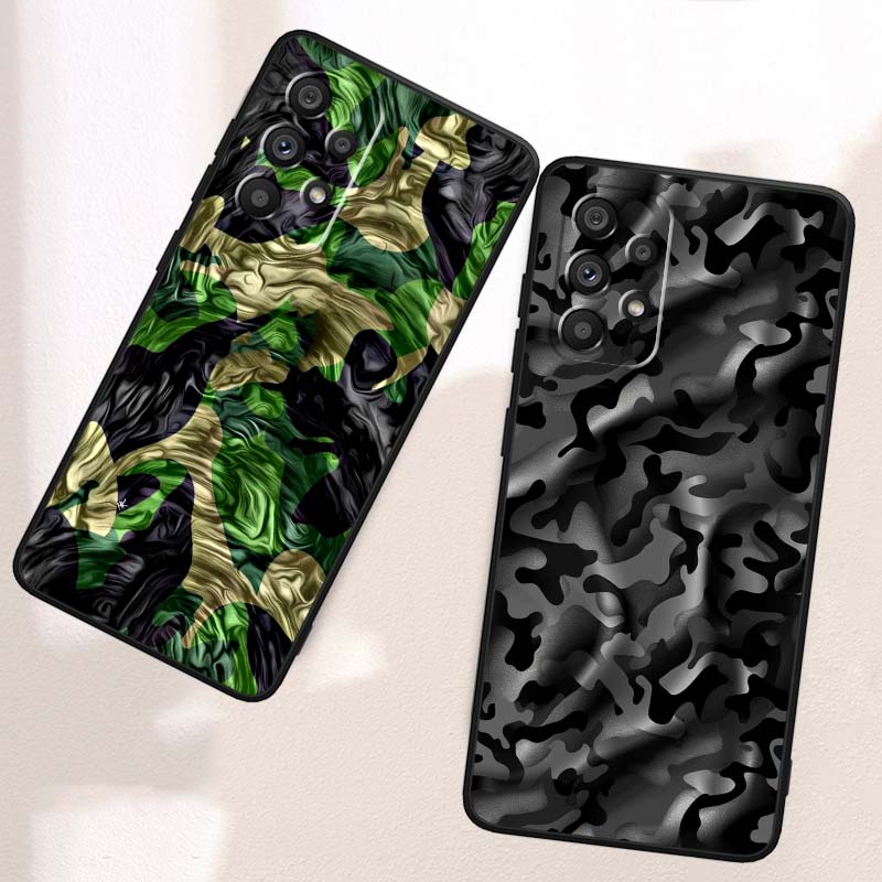 Креативный камуфляжный узор Для Samsung A73 A72 A71 A55 A54 A53 A52 A51 A13 A22 A16 A15 A12 A14 A26 A07 5G Черный чехол для телефона