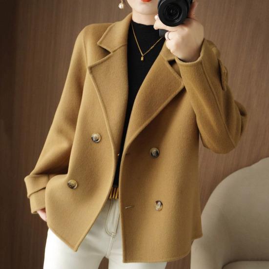 Women Fall Winter Coat Thick Loose Solid Color Double-breasted Buttons Lapel Notch Collar Long Sleeve Cold Resistant Lady Trench Coat