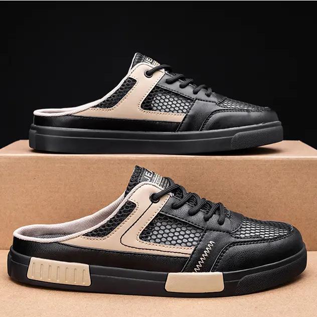 Тапочки-полутапочки мужские летние дышащие полые сетчатые ленивые тапочки с одной педалью без каблука офисные тапочки большого размера для сумки на голову